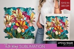 Stained Glass Flowers Tote Bag - Floral Tote Bag PNG Product Image 1