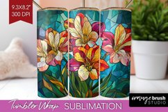 Stained Glass Flowers Tumbler Wrap - Floral Tumbler PNG Product Image 1