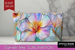 Stained Glass Flowers Cosmetic Bag - Floral Makeup Bag PNG Product Image 1