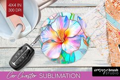 Stained Glass Flowers Car Coaster - Floral Coaster PNG Product Image 1