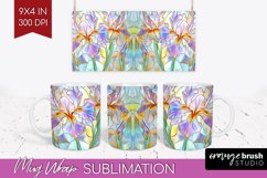 Stained Glass Flowers Mug Wrap - Floral Mug PNG Sublimation Product Image 1