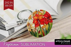 Stained Glass Flowers Keychain PNG - Floral Keychain Product Image 1