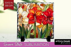 Stained Glass Flowers Slate PNG - Floral Square Slate Product Image 1