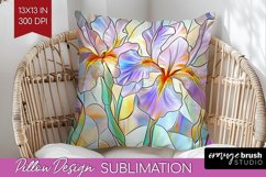 Stained Glass Flowers Pillow Sublimation - Floral Pillow PNG Product Image 1