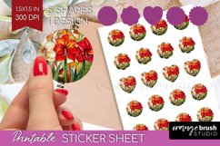 Stained Glass Flowers Round Sticker - Floral Printable Sheet Product Image 1