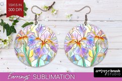 Stained Glass Flowers Round Earrings - Floral PNG Product Image 1