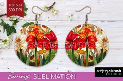 Stained Glass Flowers Round Earrings - Floral PNG Product Image 1