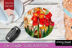 Stained Glass Flowers Car Coaster - Floral Coaster PNG Product Image 1