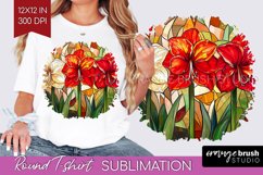 Stained Glass Flowers Round Tshirt Background - Floral PNG Product Image 1