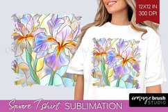 Stained Glass Flowers Square Tshirt Background - Floral PNG Product Image 1