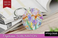 Stained Glass Flowers Keychain PNG - Floral Keychain Product Image 1