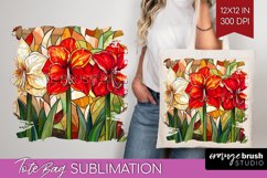 Stained Glass Flowers Tote Bag - Floral Tote Bag PNG Product Image 1