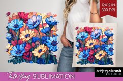 Stained Glass Flowers Tote Bag - Floral Tote Bag PNG Product Image 1