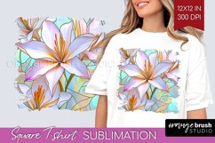 Stained Glass Flowers Square Tshirt Background - Floral PNG Product Image 1