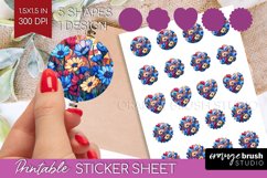 Stained Glass Flowers Round Sticker - Floral Printable Sheet Product Image 1
