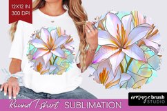 Stained Glass Flowers Round Tshirt Background - Floral PNG Product Image 1