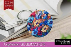 Stained Glass Flowers Keychain PNG - Floral Keychain Product Image 1