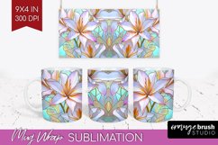 Stained Glass Flowers Mug Wrap - Floral Mug PNG Sublimation Product Image 1