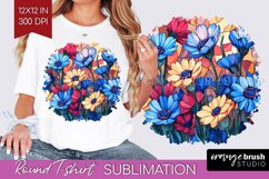 Stained Glass Flowers Round Tshirt Background - Floral PNG Product Image 1