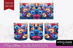 Stained Glass Flowers Mug Wrap - Floral Mug PNG Sublimation Product Image 1