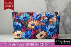 Stained Glass Flowers Cosmetic Bag - Floral Makeup Bag PNG Product Image 1