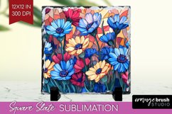 Stained Glass Flowers Slate PNG - Floral Square Slate Product Image 1