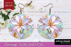 Stained Glass Flowers Round Earrings - Floral PNG Product Image 1