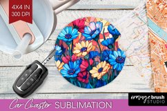 Stained Glass Flowers Car Coaster - Floral Coaster PNG Product Image 1
