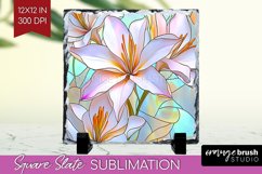 Stained Glass Flowers Slate PNG - Floral Square Slate Product Image 1