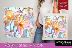 Stained Glass Flowers Tote Bag - Floral Tote Bag PNG Product Image 1