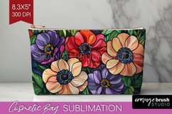 Stained Glass Flowers Cosmetic Bag - Floral Makeup Bag PNG Product Image 1