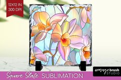 Stained Glass Flowers Slate PNG - Floral Square Slate Product Image 1