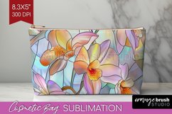 Stained Glass Flowers Cosmetic Bag - Floral Makeup Bag PNG Product Image 1