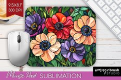 Stained Glass Flowers Mouse Pad Sublimation - Floral PNG Product Image 1
