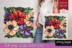 Stained Glass Flowers Tote Bag - Floral Tote Bag PNG Product Image 1