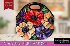 Stained Glass Flowers Lunch Bag - Floral Lunch Bug PNG Product Image 1