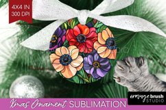 Stained Glass Flowers Ornament PNG - Floral PNG Sublimation Product Image 1