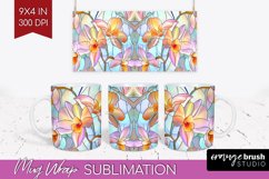 Stained Glass Flowers Mug Wrap - Floral Mug PNG Sublimation Product Image 1