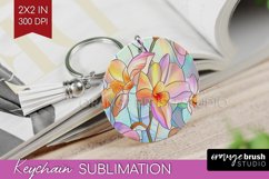Stained Glass Flowers Keychain PNG - Floral Keychain Product Image 1