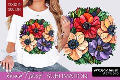 Stained Glass Flowers Round Tshirt Background - Floral PNG Product Image 1