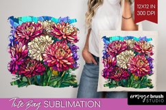 Stained Glass Flowers Tote Bag - Floral Tote Bag PNG Product Image 1
