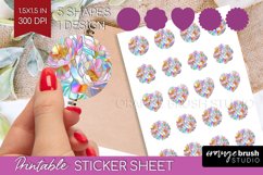 Stained Glass Flowers Round Sticker - Floral Printable Sheet Product Image 1