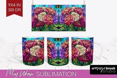 Stained Glass Flowers Mug Wrap - Floral Mug PNG Sublimation Product Image 1