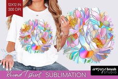 Stained Glass Flowers Round Tshirt Background - Floral PNG Product Image 1