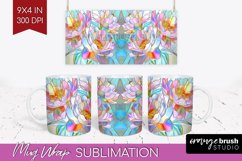 Stained Glass Flowers Mug Wrap - Floral Mug PNG Sublimation Product Image 1