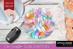 Stained Glass Flowers Car Coaster - Floral Coaster PNG Product Image 1