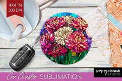 Stained Glass Flowers Car Coaster - Floral Coaster PNG Product Image 1