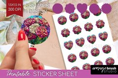 Stained Glass Flowers Round Sticker - Floral Printable Sheet Product Image 1