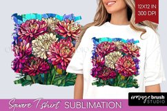 Stained Glass Flowers Square Tshirt Background - Floral PNG Product Image 1