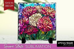 Stained Glass Flowers Slate PNG - Floral Square Slate Product Image 1